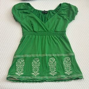 Green Women's Blouse with Embroidered Detail